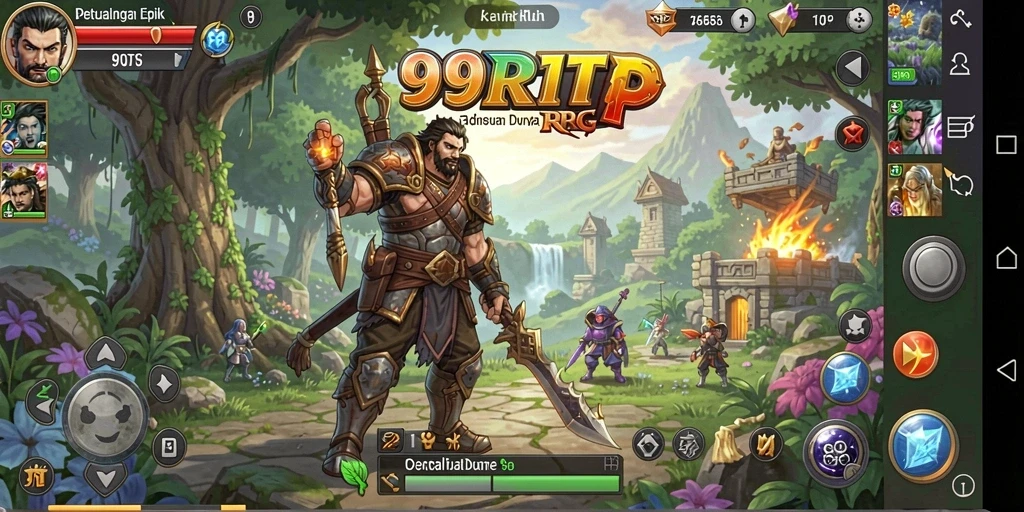 Tangkapan layar <strong>99RTP</strong> menunjukkan karakter sedang bertarung dalam pertempuran epik.