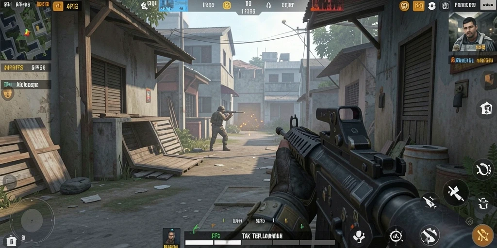 Screenshot gameplay API36 menampilkan aksi tembak-menembak yang intens.
