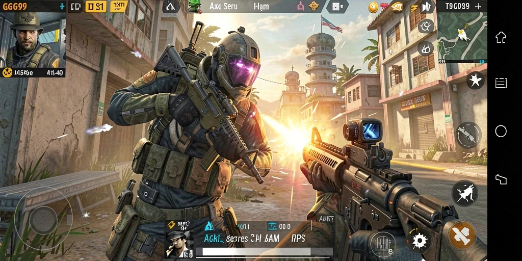 Screenshot gameplay GG99 menampilkan aksi seru pertarungan TPS.