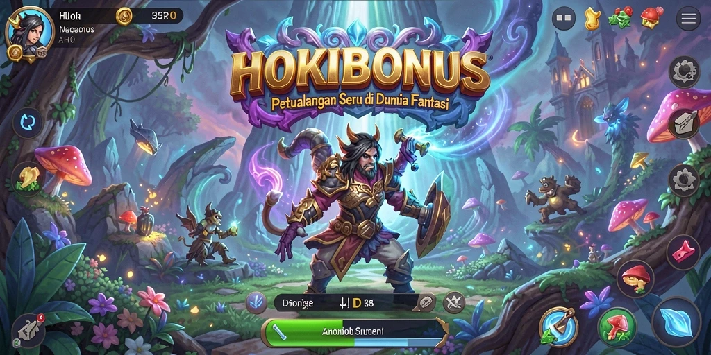 Tampilan aksi seru dalam gameplay HOKIBONUS di dunia petualangan.