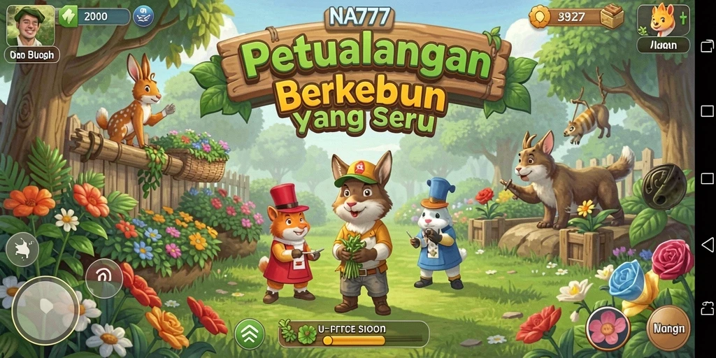 Screenshot gameplay NA777 menunjukkan aktivitas berkebun yang menyenangkan.